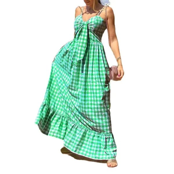 Women's S-10XL Plaid Bow Fashion Designer Long Dresses (Plus Size) - Image 3