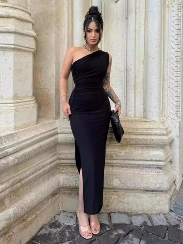 Women's Split One Shoulder Fashion Designer Dresses (Long) - Image 5