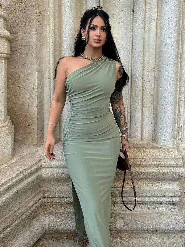 Women's Split One Shoulder Fashion Designer Dresses (Long) - Image 7