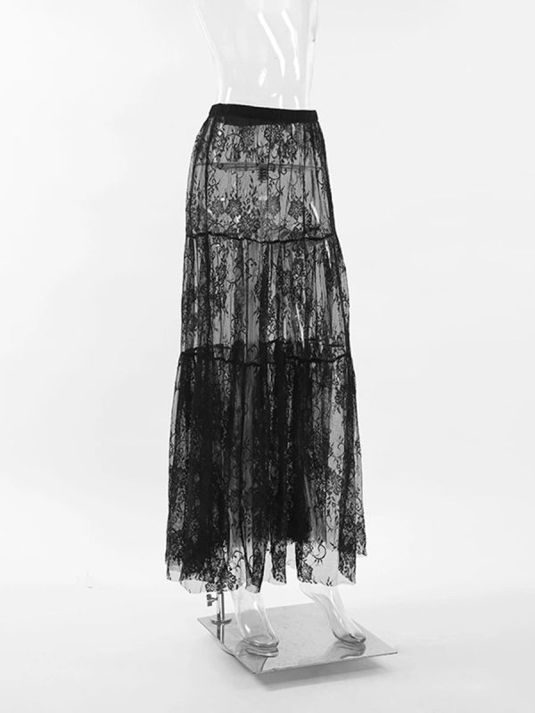 Women's Transparent Lace Fashion Designer A-Line Skirts (Long) - Image 11