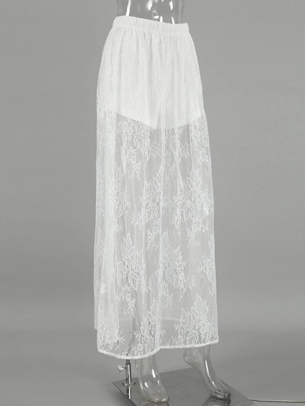 Women's Transparent Lace Fashion Designer A-Line Skirts (Long) - Image 12