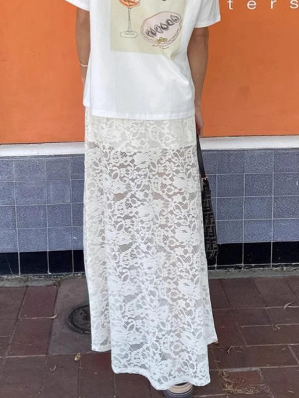 Women's Transparent Lace Fashion Designer A-Line Skirts (Long) - Image 14