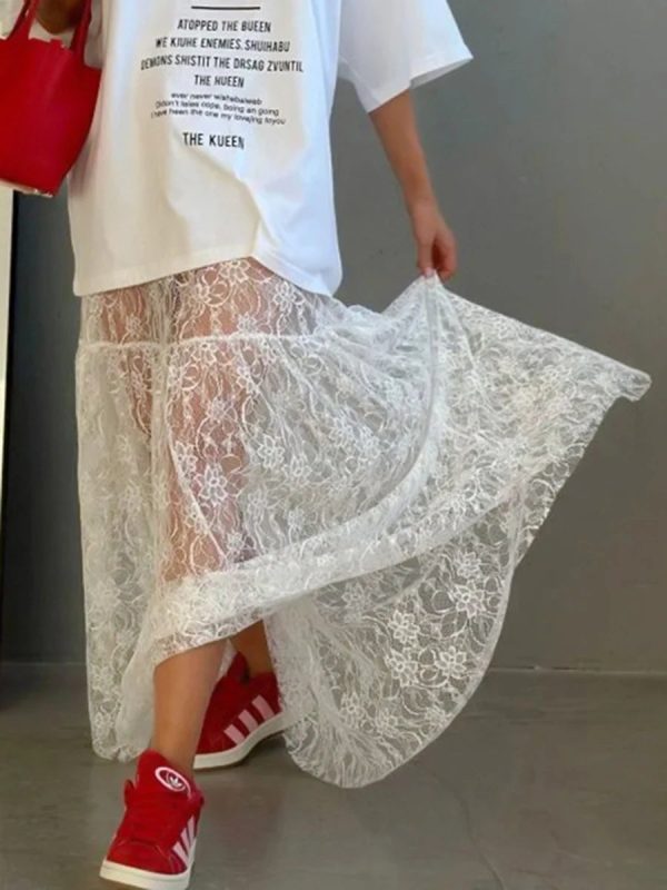 Women's Transparent Lace Fashion Designer A-Line Skirts (Long) - Image 15