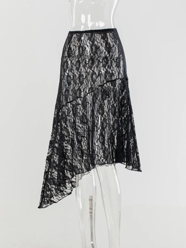 Women's Transparent Lace Fashion Designer A-Line Skirts (Long) - Image 16