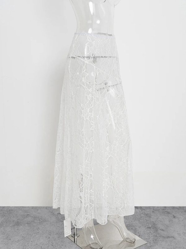 Women's Transparent Lace Fashion Designer A-Line Skirts (Long) - Image 17
