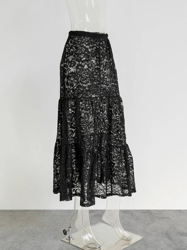 Women's Transparent Lace Fashion Designer A-Line Skirts (Long) - Image 18