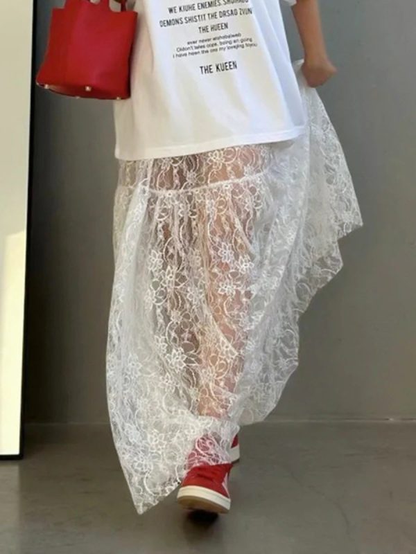 Women's Transparent Lace Fashion Designer A-Line Skirts (Long) - Image 2