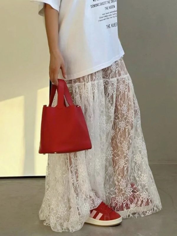 Women's Transparent Lace Fashion Designer A-Line Skirts (Long) - Image 3