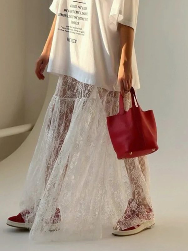 Women's Transparent Lace Fashion Designer A-Line Skirts (Long) - Image 4