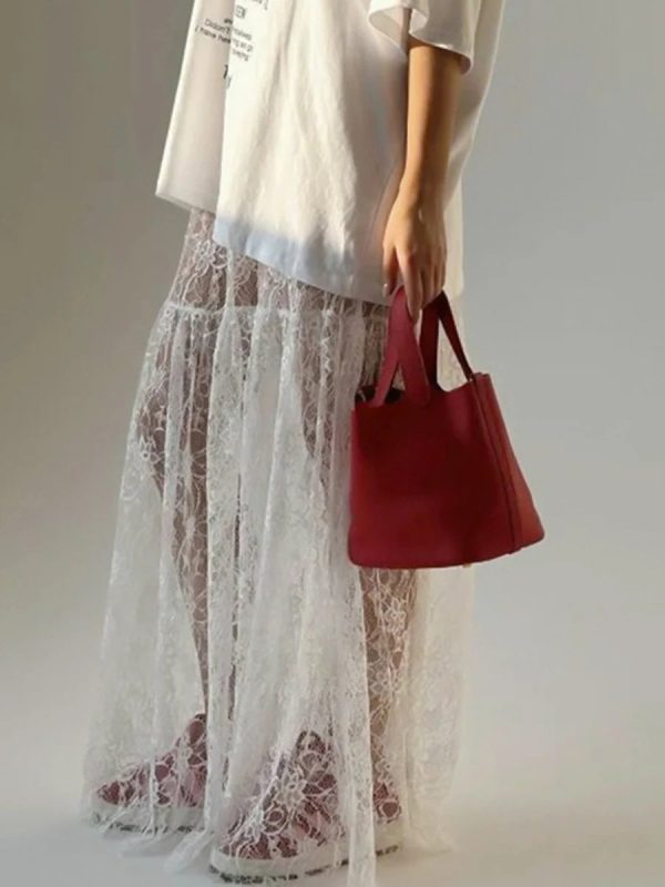 Women's Transparent Lace Fashion Designer A-Line Skirts (Long) - Image 5
