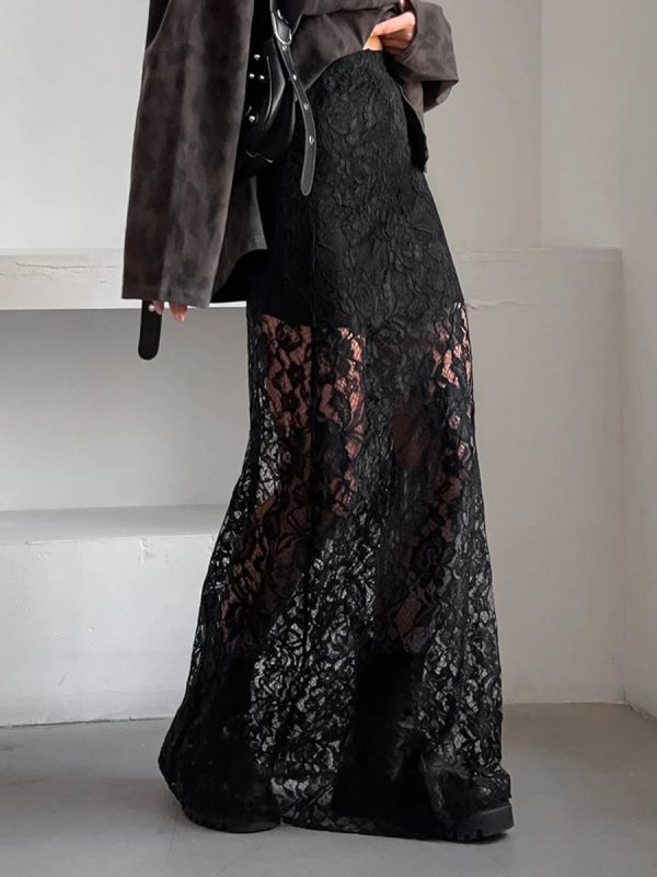 Women's Transparent Lace Fashion Designer A-Line Skirts (Long) - Image 6