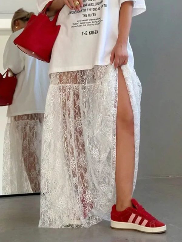 Women's Transparent Lace Fashion Designer A-Line Skirts (Long)