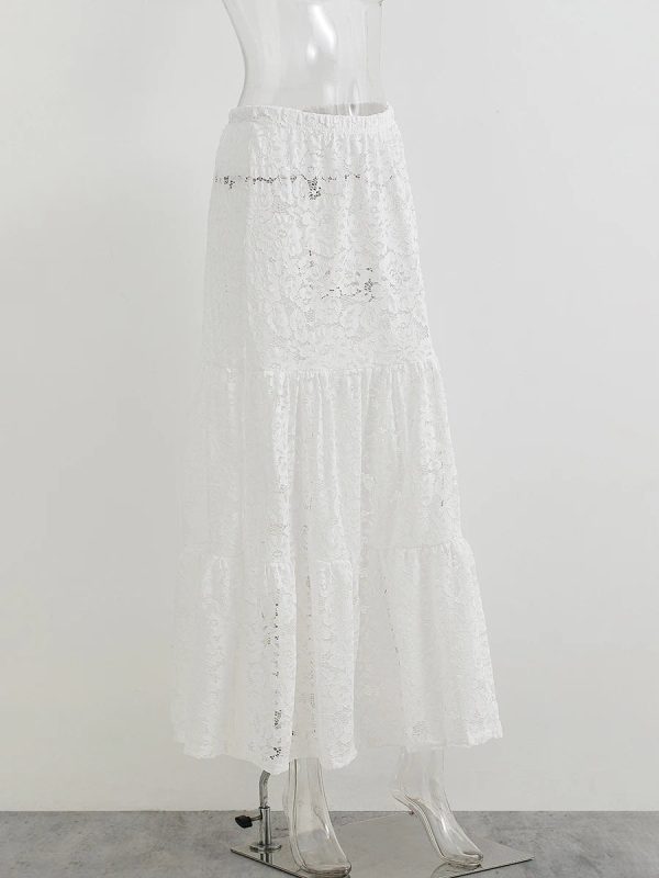 Women's Transparent Lace Fashion Designer A-Line Skirts (Long) - Image 7