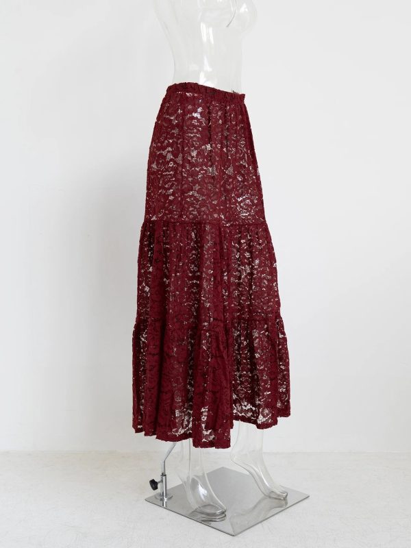 Women's Transparent Lace Fashion Designer A-Line Skirts (Long) - Image 8