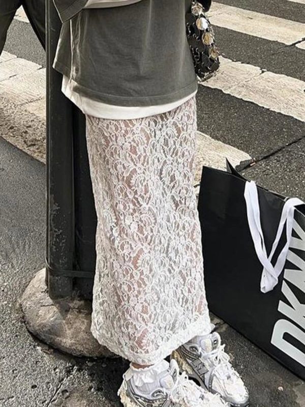 Women's Transparent Lace Fashion Designer A-Line Skirts (Long) - Image 9