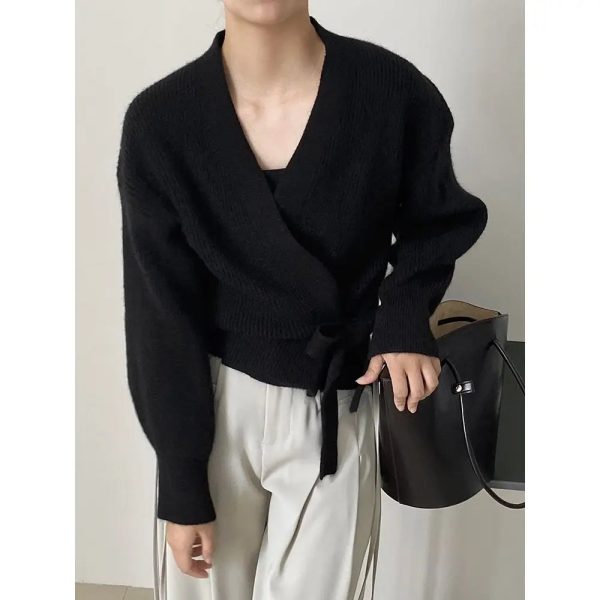 Women's V Neck Wrap Cardigan Knitted Tops Fashion Designer Jerseys - Image 6