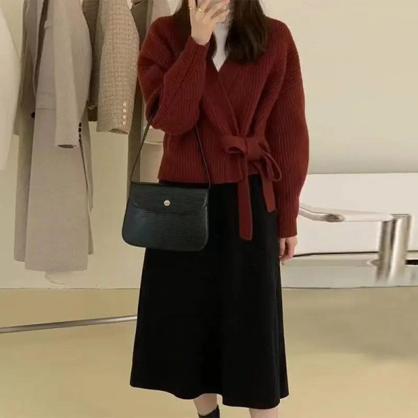 Women's V Neck Wrap Cardigan Knitted Tops Fashion Designer Jerseys - Image 7