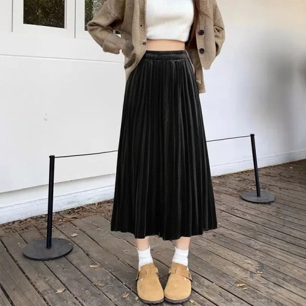 Women's Velvet Fashion Designer 5-9XL A-Line Pleated Midi Skirts (Plus Size) - Image 3