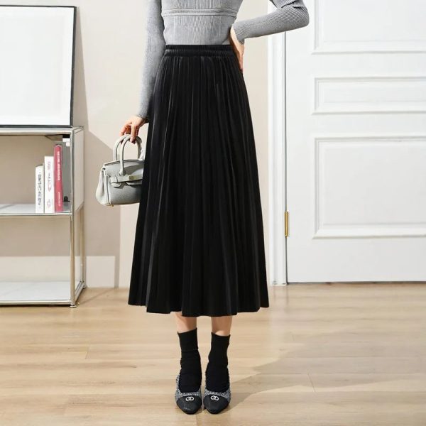 Women's Velvet Fashion Designer 5-9XL A-Line Pleated Midi Skirts (Plus Size) - Image 4