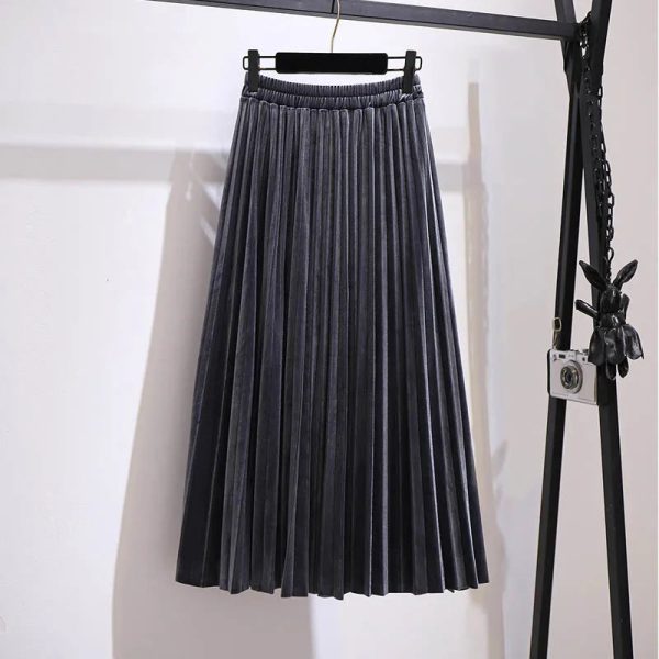 Women's Velvet Fashion Designer 5-9XL A-Line Pleated Midi Skirts (Plus Size) - Image 5