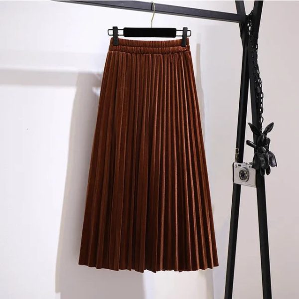 Women's Velvet Fashion Designer 5-9XL A-Line Pleated Midi Skirts (Plus Size) - Image 7