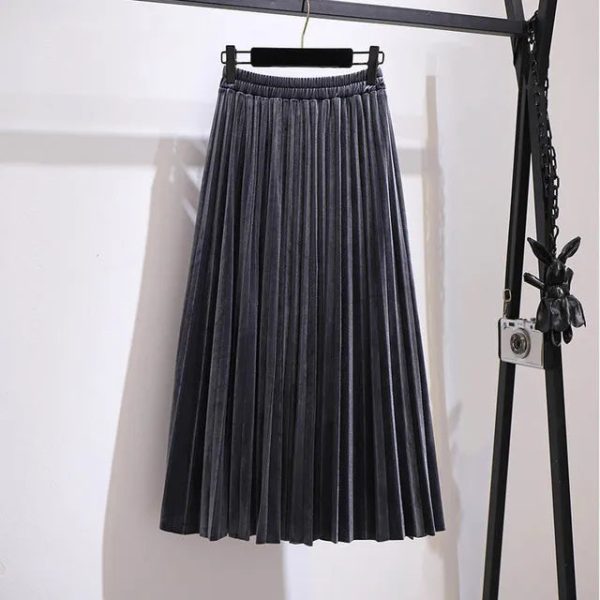 Women's Velvet Fashion Designer 5-9XL A-Line Pleated Midi Skirts (Plus Size) - Image 8