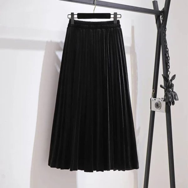 Women's Velvet Fashion Designer 5-9XL A-Line Pleated Midi Skirts (Plus Size) - Image 9